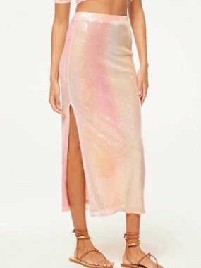 Misa Los Angeles Aisha Pink and Peach Sequin Ombre Maxi Skirt XS